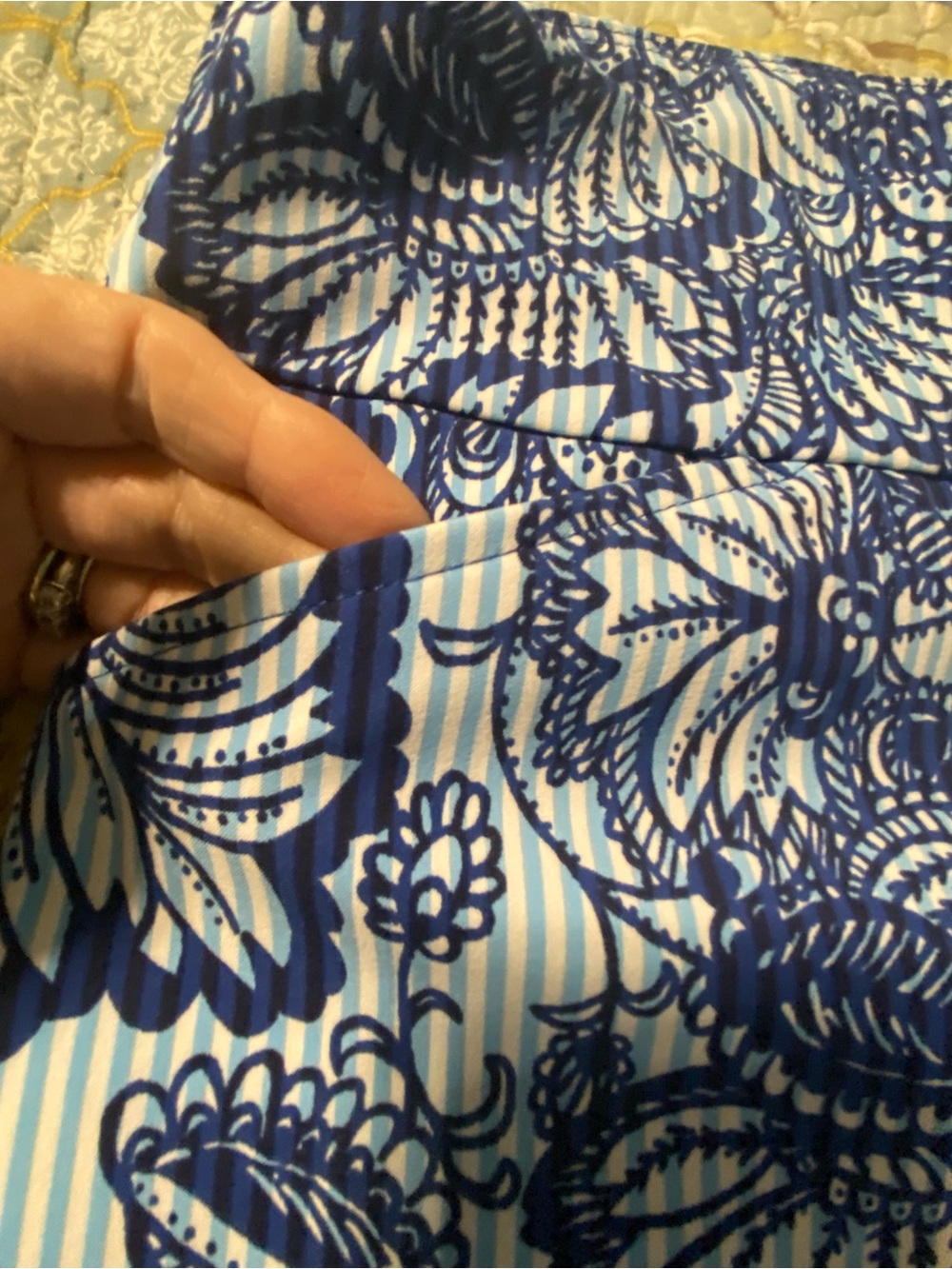 Lilly Pulitzer Luxletic Navy/Light Blue Floral Stripe Corso Performance Pants 12 - Picture 3 of 8